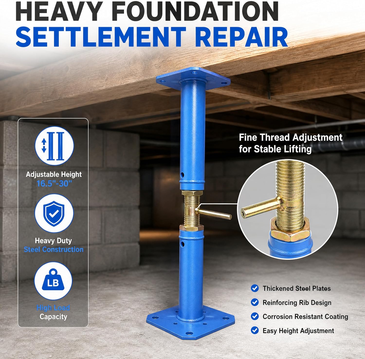 Crawlspace Jack Post — Adjustable 16.5–30 in, M27, 10,000 lb - Image 2